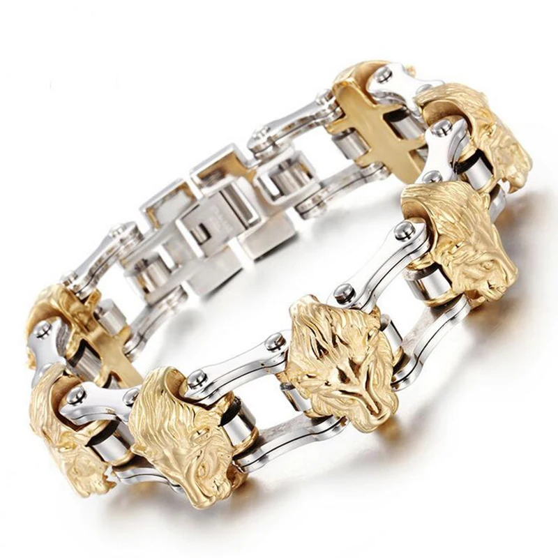 Punk Gothic Man Bike Biker Bracelet Jewelry Solid Heavy Men Gold 316L Stainless Steel Bicycle Chain Lion Heads Bracelets 21mm
Punk Gothic Man Bike Biker Bracelet Jewelry Solid Heavy Men Gold 316L Stainless Steel Bicycle Chain Lion Heads Bracelets 21mm