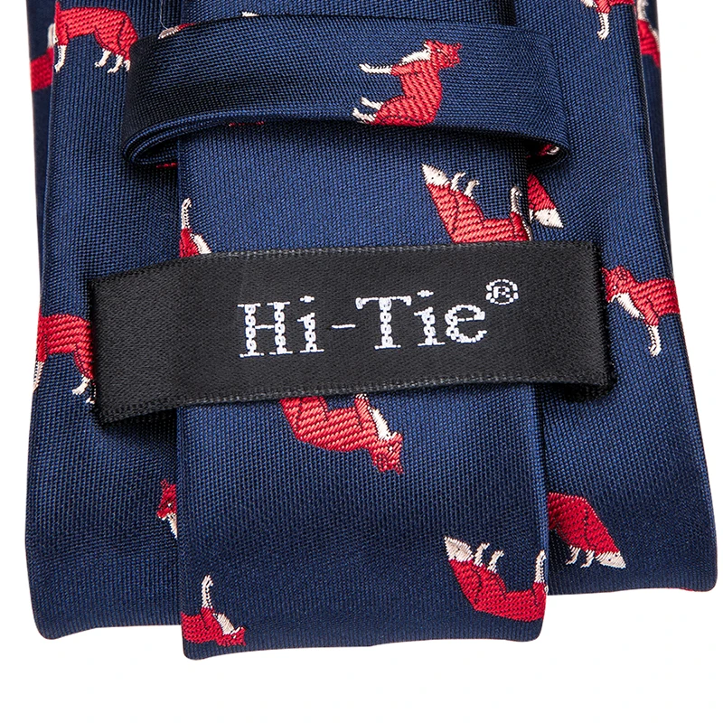 Hi-Tie Blue Animal Fox Tie Silk Necktie and Pocket Square Cufflinks Set Wedding Party Fashion Male for Men 8.5cm SN-3038 | Аксессуары