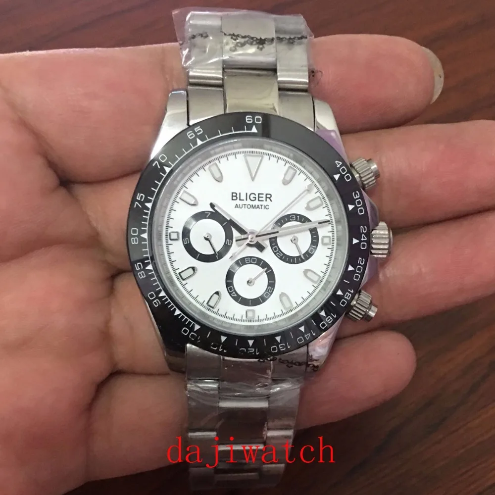 Мужские часы corgeut39mm Bliger с белым циферблатом светящимся стальным браслетом