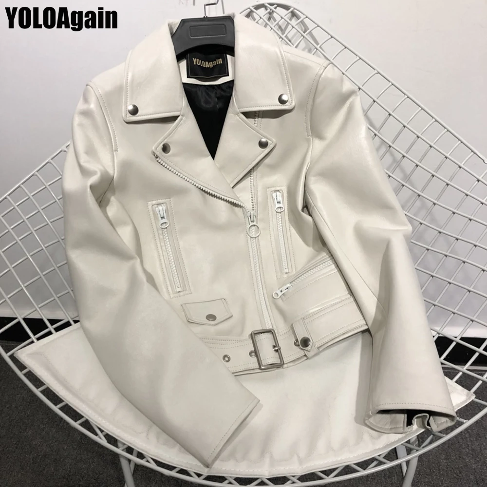 YOLOAgain Women genuine leather jacket ladies long sleeve zipper real | Женская одежда