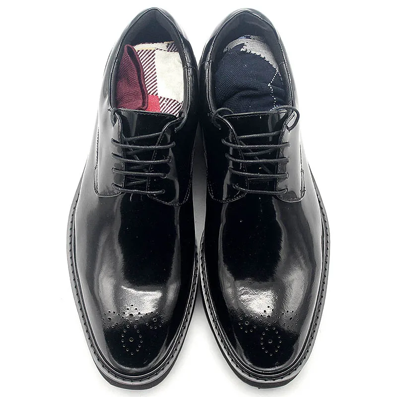 

Business Casual Lace Up Derby Shoes Men 2019 New Carved Brogue Cow Leather Shoes British Height Increasing Platform Footwear