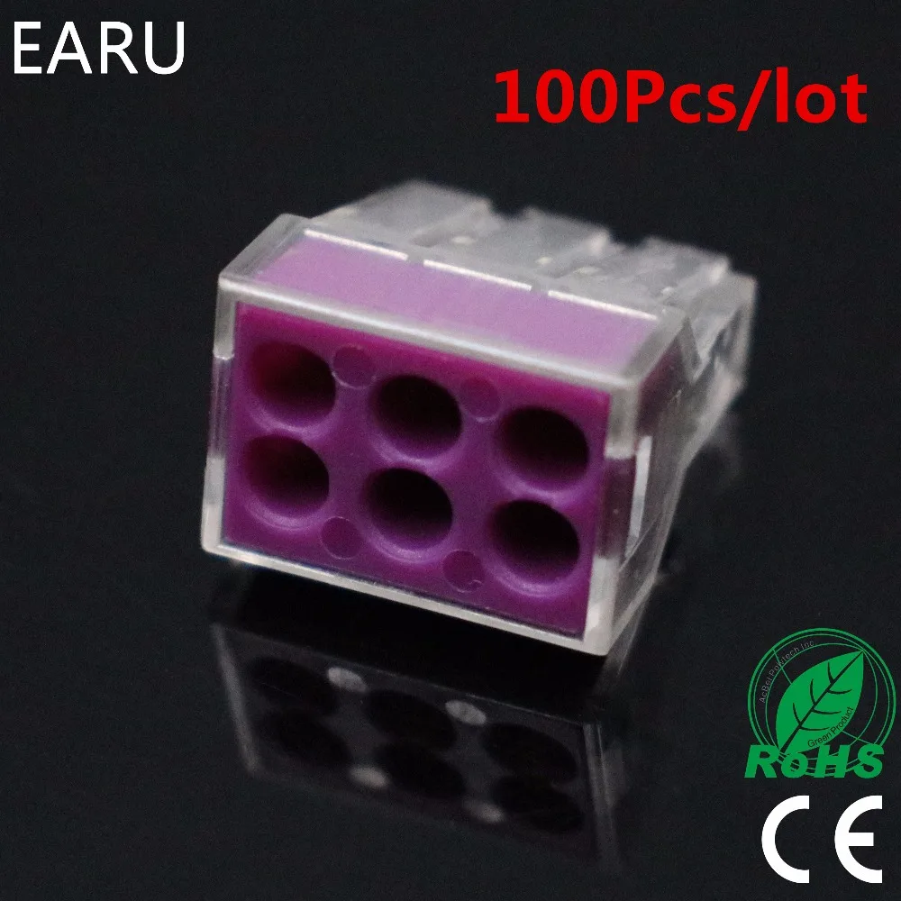 

100 шт./лот 6-контактный 106 773-106 нажимной проводной соединитель для распределительной коробки 6-контактный проводной клеммный блок проводной с...