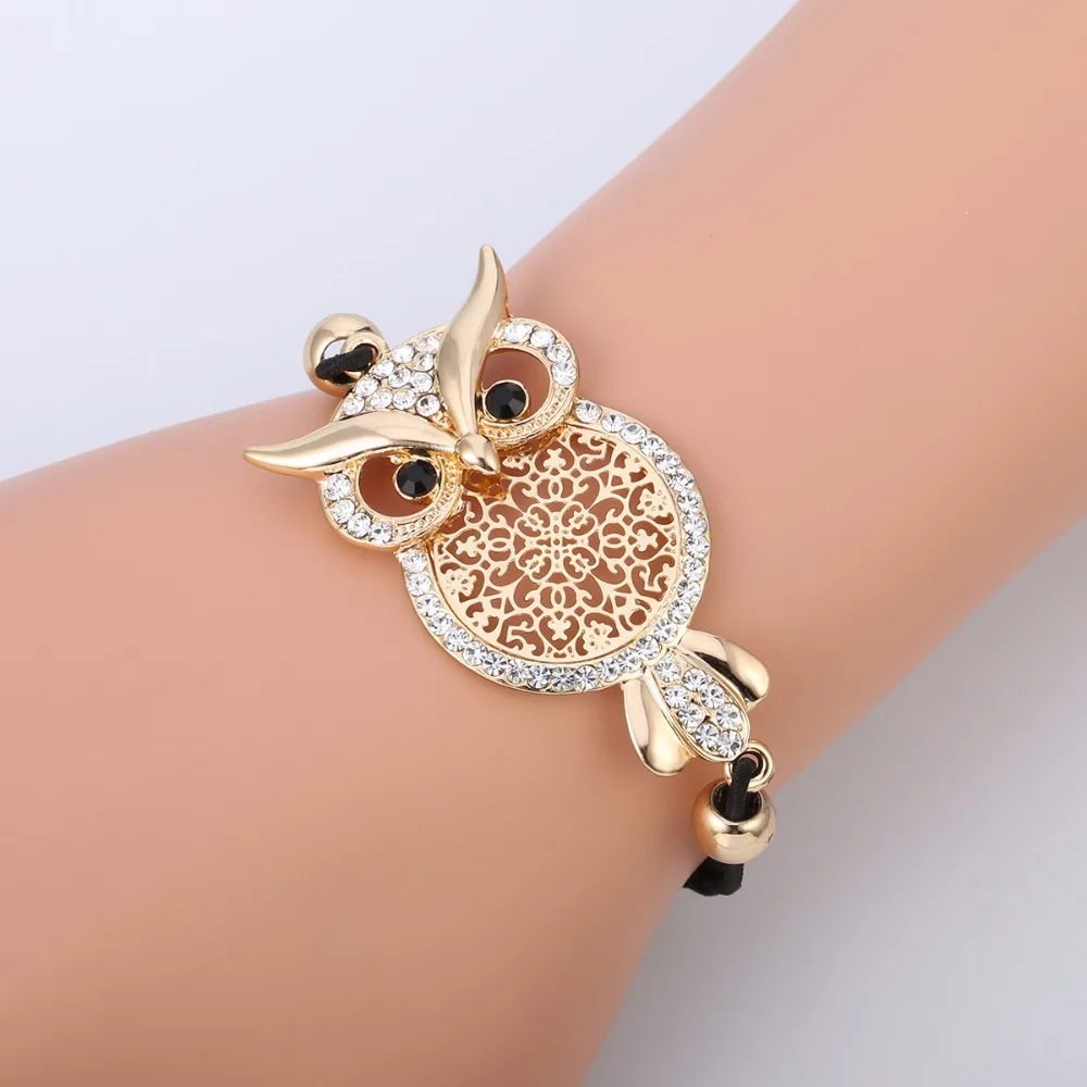 Vintage Hollow Owl Charm Bracelet Black Elastic Rope Adjustable Bracelet For Women Party Lucky Animal Gold Jewelry Trendy
Vintage Hollow Owl Charm Bracelet Black Elastic Rope Adjustable Bracelet For Women Party Lucky Animal Gold Jewelry Trendy