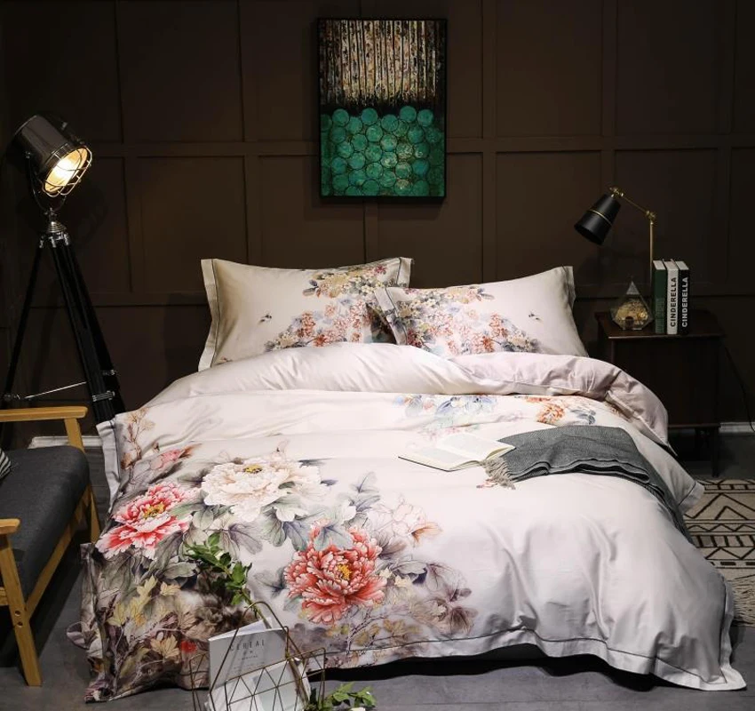 luxury Tribute silk bedding set queen king size 60S bed set 4pcs white cotton duvet cover bed sheet sets printed Chinese style
luxury Tribute silk bedding set queen king size 60S bed set 4pcs white cotton duvet cover bed sheet sets printed Chinese style