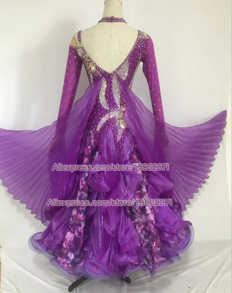 Женская юбка для бальных танцев фиолетовое платье с длинным рукавом вальса и