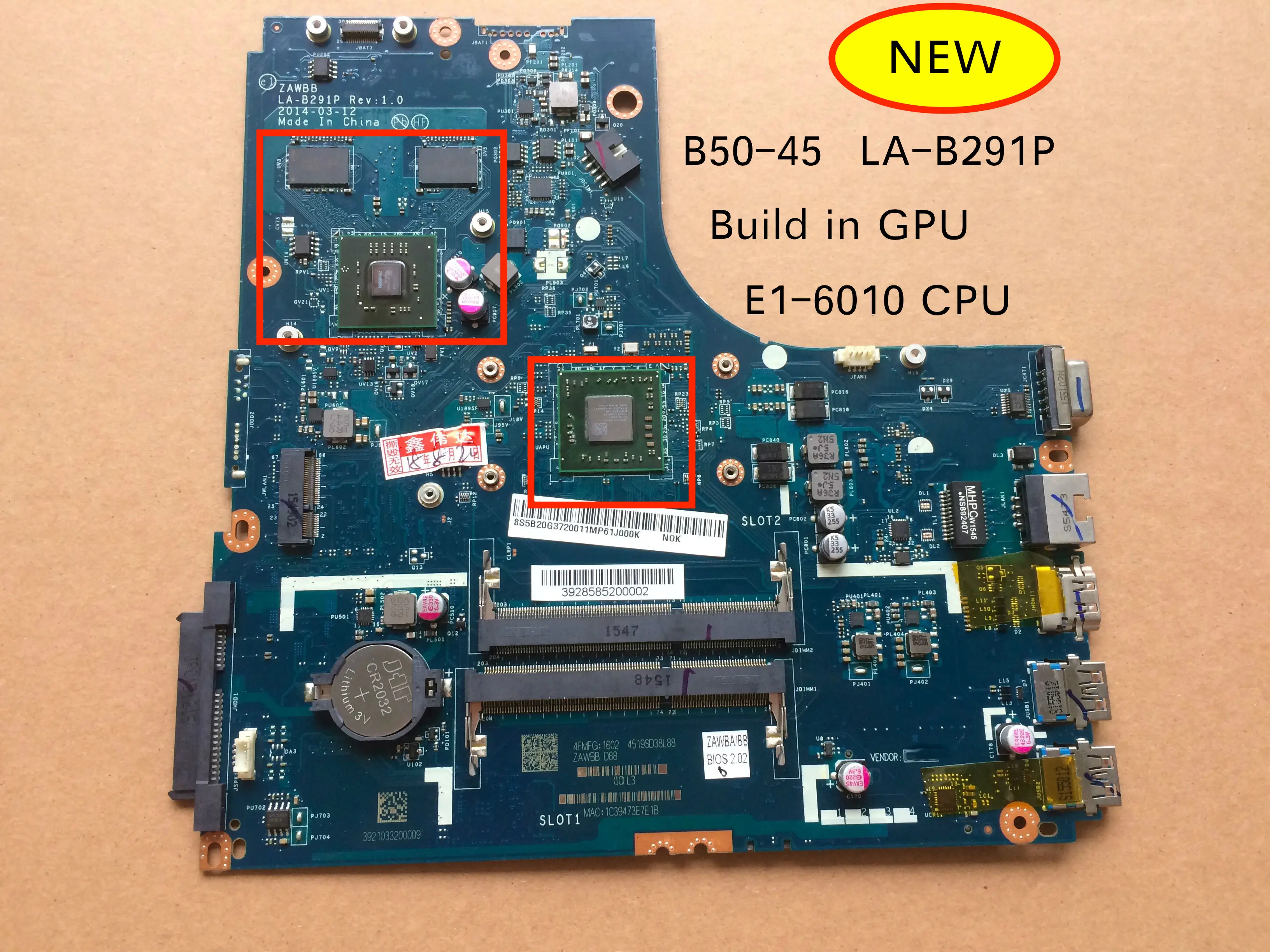 ZAWBB LA-B291P Rev 1.0 For Lenovo B50-45 notebook motherboard E1-6010 cpu with GPU
ZAWBB LA-B291P Rev 1.0 For Lenovo B50-45 notebook motherboard E1-6010 cpu with GPU