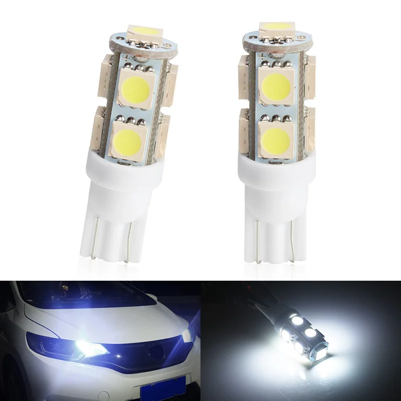 

2 шт. автомобисветодиодный светодиодные лампы T10 светильник SMD 9 LED белый DC 12 В габаритные огни s внутренние W5W 5050 сигнальные лампы