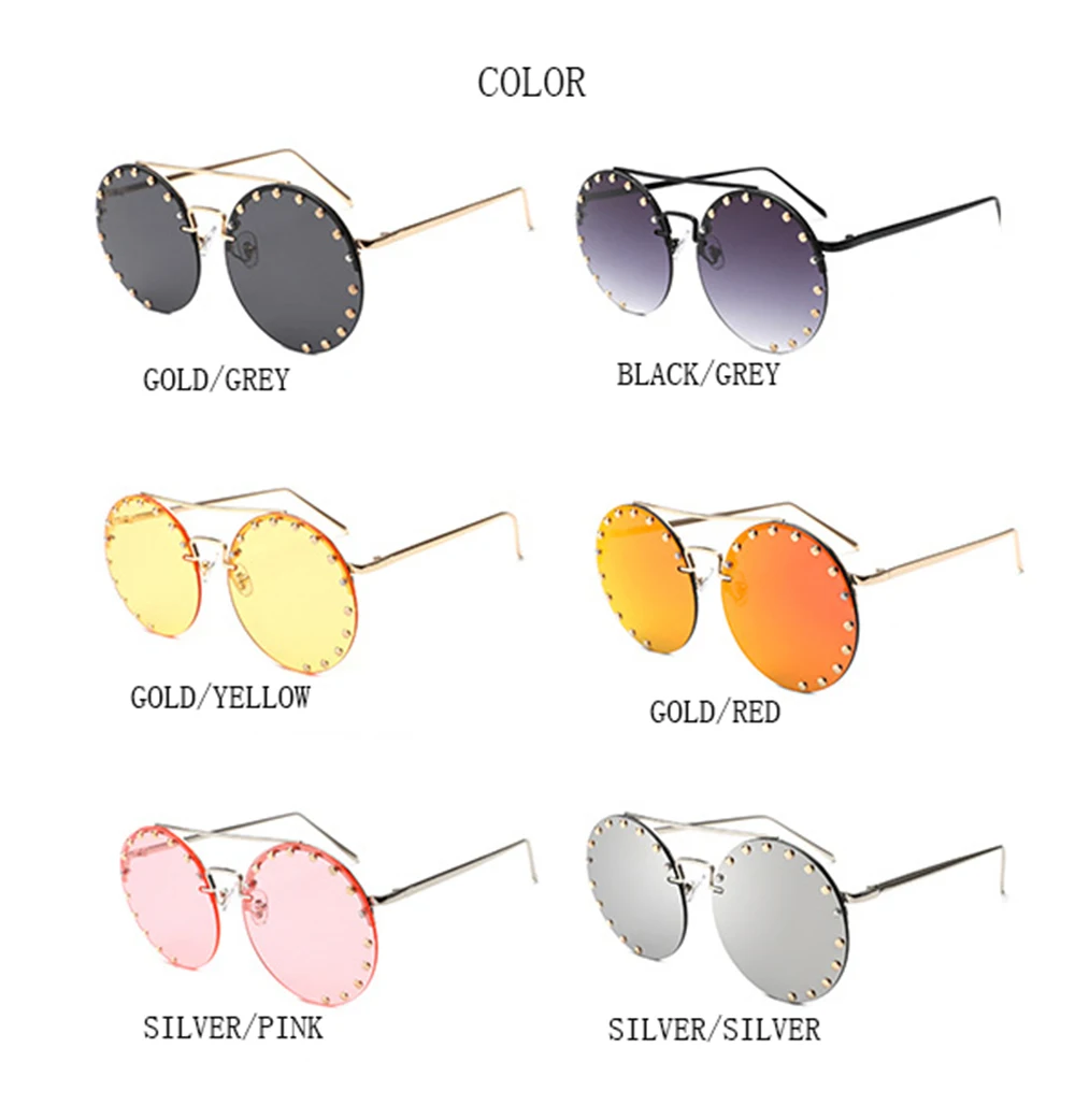 SOL DE ORO Fashion Retro Punk Style Sunglasses Vintage Rivets Frameless Round Lens Sunglasses Vintage Remaches Gafa de Sol Nuevo
SOL DE ORO Fashion Retro Punk Style Sunglasses Vintage Rivets Frameless Round Lens Sunglasses Vintage Remaches Gafa de Sol Nuevo