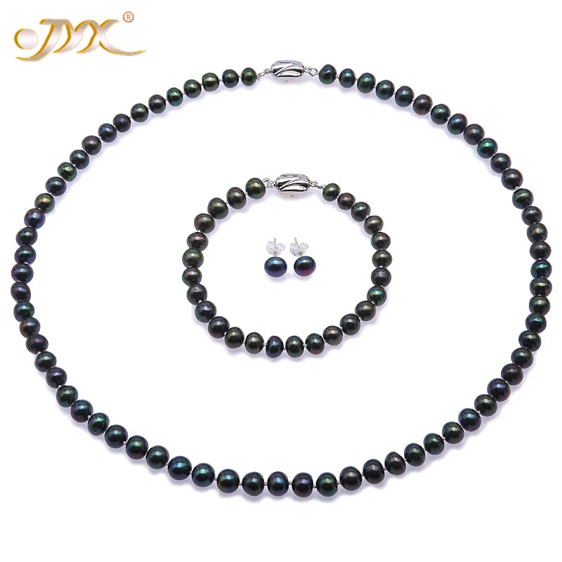JYX Elegant Pearl Necklace Set Pretty 7-8mm Black and Blue Flat Round Freshwater Pearl Necklace Bracelet and Earrings Set
JYX Elegant Pearl Necklace Set Pretty 7-8mm Black and Blue Flat Round Freshwater Pearl Necklace Bracelet and Earrings Set