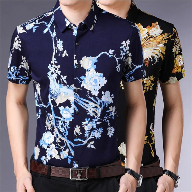 NO.86007 модная повседневная рубашка в китайском стиле с цветочным принтом летняя