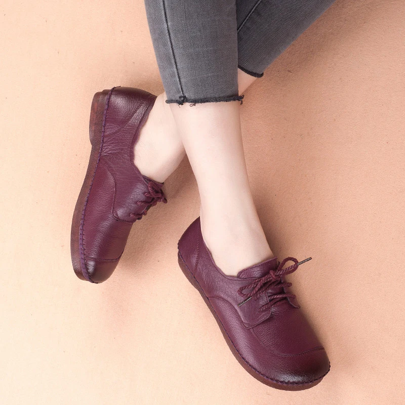 CEYANEAO Women's shoes with a flat sole; women's shoes handmade from genuine leather; women's shoes on a flat soft sole