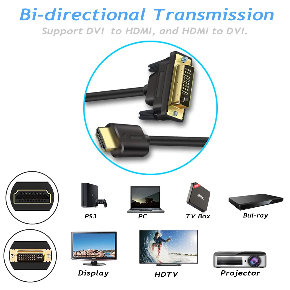 HDMI к DVI 24 + 1 Кабель-адаптер 4 K 1080 P 3D видео кабель для lcd светодиодный DVD HDTV xbox d м/2 м/3