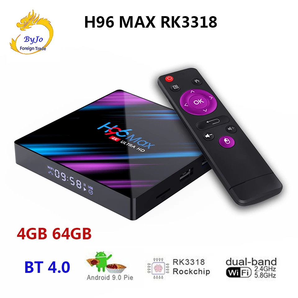 ТВ-приставка H96 MAX RK3318, Android 9,0, 4 ГБ, 64 ГБ, двойной Wi-Fi, 2,4G, Bluetooth 4,0, 4K, HD, медиаплеер, цифровой дисплей, смарт-приставка
ТВ-приставка H96 MAX RK3318, Android 9,0, 4 ГБ, 64 ГБ, двойной Wi-Fi, 2,4G, Bluetooth 4,0, 4K, HD, медиаплеер, цифровой дисплей, смарт-приставка