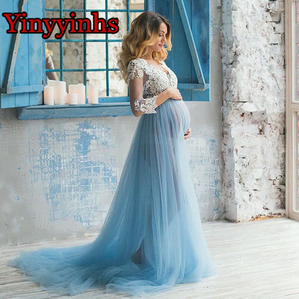 Sexy Illusion Women Lace Formal Pregnant Photo Dress Long Sleeve V Neck See Through Prom Evening Formal Dresses Custom Size 2020
Sexy Illusion Women Lace Formal Pregnant Photo Dress Long Sleeve V Neck See Through Prom Evening Formal Dresses Custom Size 2020