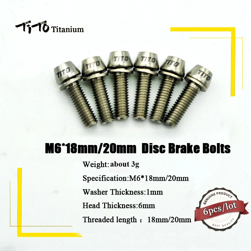 TiTo 6pcs Titanium Ti Disc Brake Bolts Screw Upgrade Kit Hexagon Socket Tapper Head M6*18 M6*20mm
TiTo 6pcs Titanium Ti Disc Brake Bolts Screw Upgrade Kit Hexagon Socket Tapper Head M6*18 M6*20mm