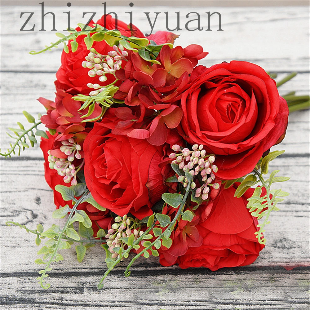 

2019 изящные красные пионы розы свадебные букеты для свадьбы искусственный шелк свадебные цветы букет цветов