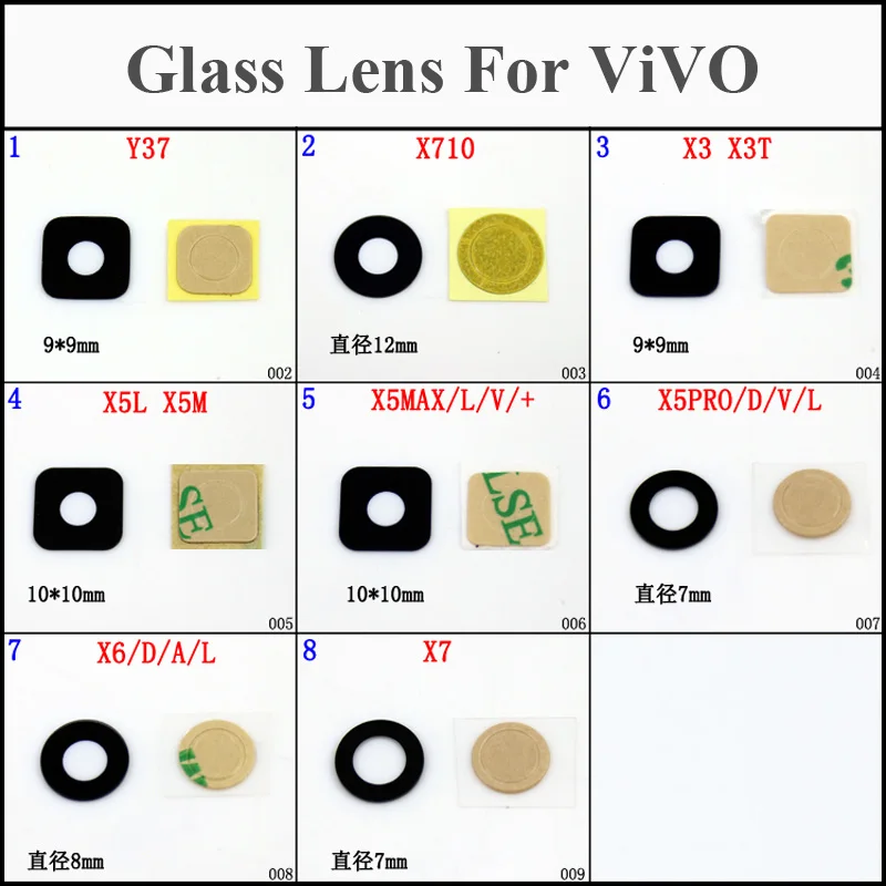 Rear Camera Glass Lens for ViVO Y37 X710 X3 X3T X5L X5m X5 MAX/LV/+ X5 Pro/D/V/L X6/D/A/L X7 with adhesive/Sticker Repair parts
Rear Camera Glass Lens for ViVO Y37 X710 X3 X3T X5L X5m X5 MAX/LV/+ X5 Pro/D/V/L X6/D/A/L X7 with adhesive/Sticker Repair parts