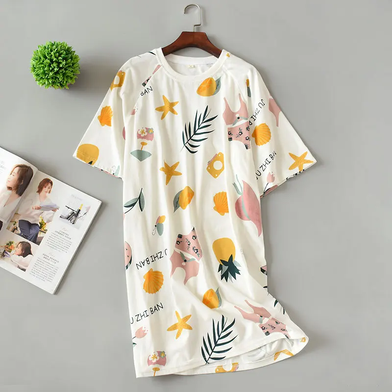 2019 Summer Casual Nightdress For Women Cute Cartoon Nightgowns Sleepshirts Knitted Cotton Fresh Simple Women Home Wear Dress
2019 Summer Casual Nightdress For Women Cute Cartoon Nightgowns Sleepshirts Knitted Cotton Fresh Simple Women Home Wear Dress