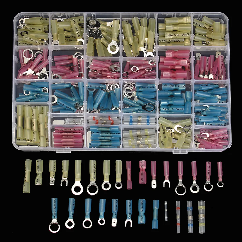260pcs/lot Assorted Heat Shrink Tube Terminal Assorted Wire Connectors Butt Marine Ring Fork Spade Crimp Terminal Cable Sleeve
260pcs/lot Assorted Heat Shrink Tube Terminal Assorted Wire Connectors Butt Marine Ring Fork Spade Crimp Terminal Cable Sleeve