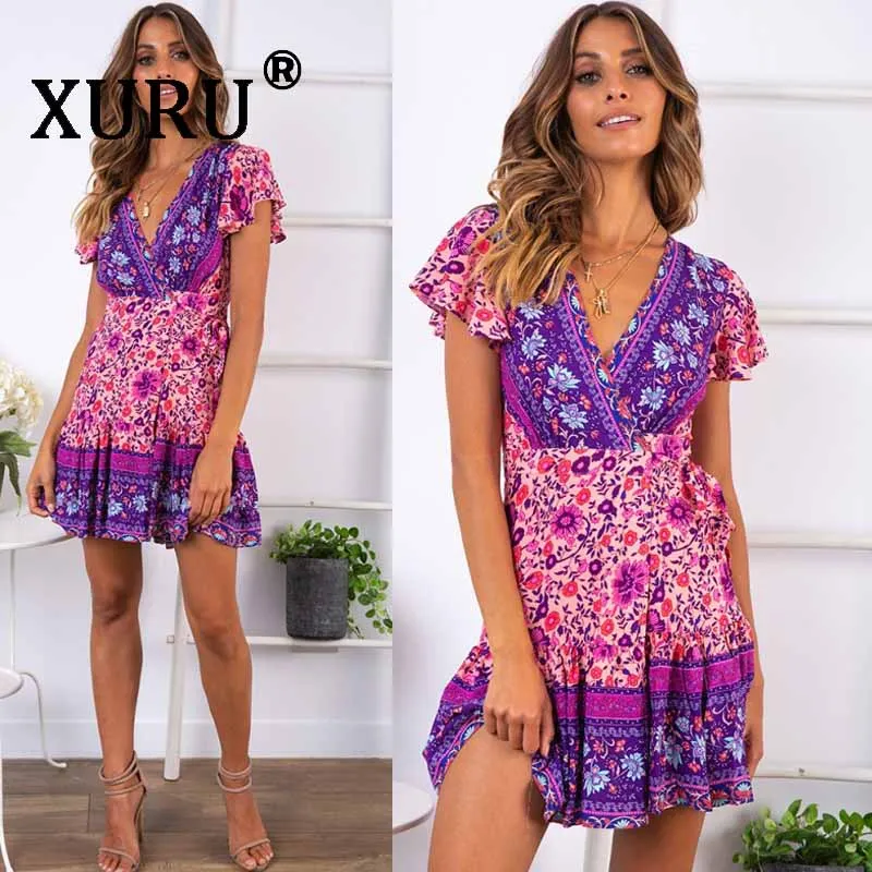XURU summer new women's casual print dress bohemian holiday sexy V-neck national wind short sleeve irregular dress
XURU summer new women's casual print dress bohemian holiday sexy V-neck national wind short sleeve irregular dress