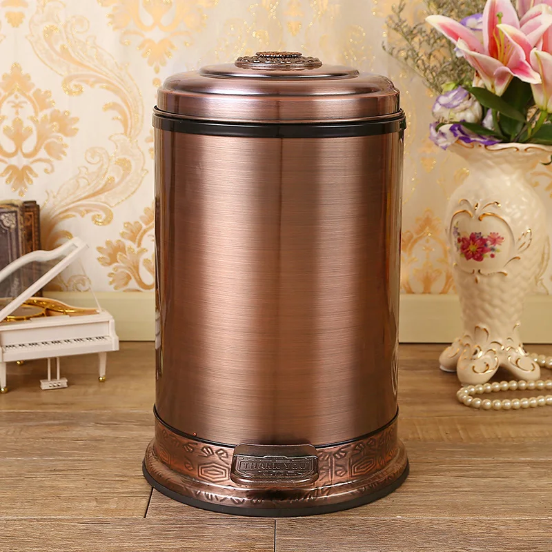 European 10/6 Copper color stainless steel metal trash bins garbage cans with foot pedal garbage bin for homeholtel LJT001C
European 10/6 Copper color stainless steel metal trash bins garbage cans with foot pedal garbage bin for homeholtel LJT001C