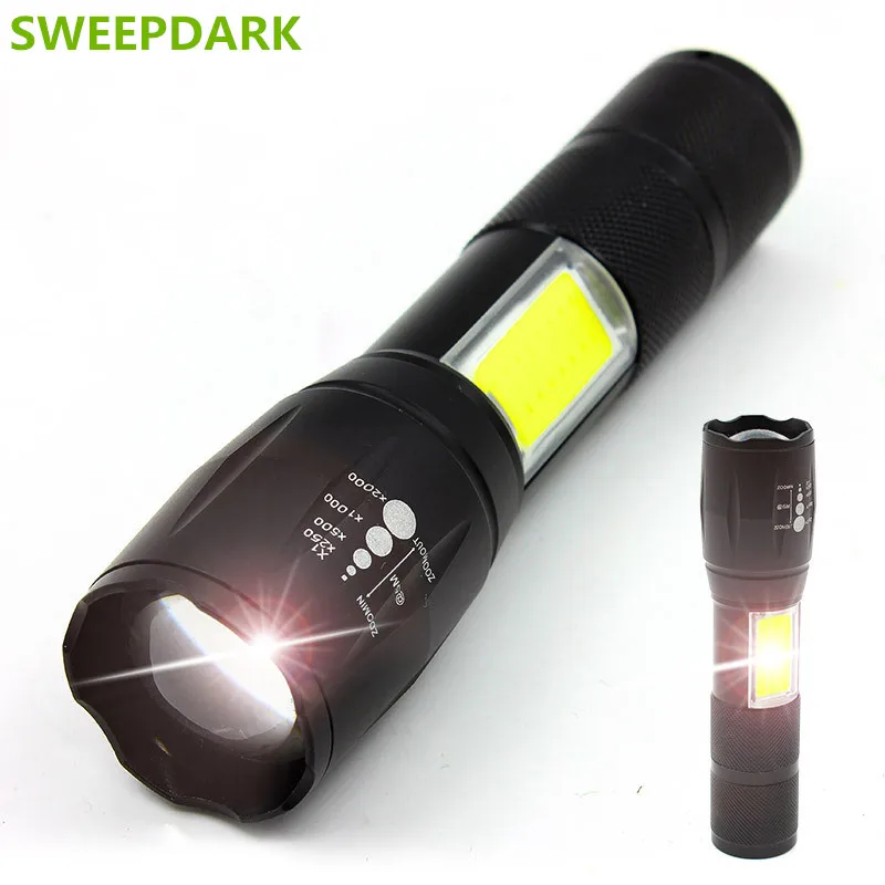 LED Flashlight Side COB Lamp Design T6 8000 Lumens Zoomable Torch 4 Light Modes by 18650 Battery
LED Flashlight Side COB Lamp Design T6 8000 Lumens Zoomable Torch 4 Light Modes by 18650 Battery