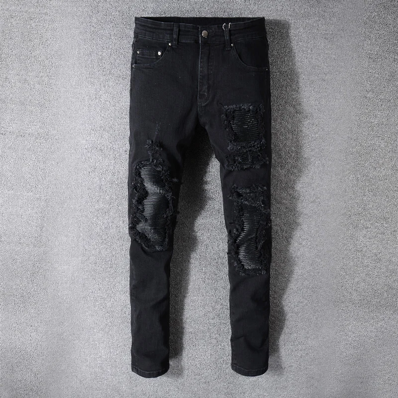 Fashion Streetwear Men Jeans High Quality Black Color Elastic Cottom Ripped Jeans For Men Patchwork Designer Hip Hop Punk Pants
Fashion Streetwear Men Jeans High Quality Black Color Elastic Cottom Ripped Jeans For Men Patchwork Designer Hip Hop Punk Pants