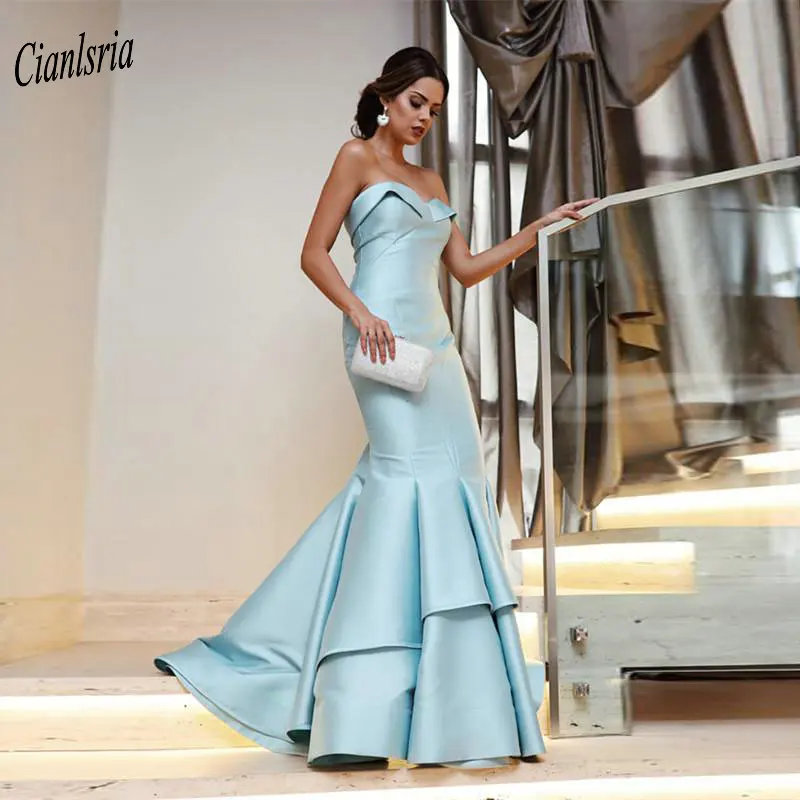 Sky Blue Sweetheart Mermaid Evening Dress 2020 Sleeveless Tiered Skirt Saudi Arabic Formal Evening Party Dresses robe de soiree
Sky Blue Sweetheart Mermaid Evening Dress 2020 Sleeveless Tiered Skirt Saudi Arabic Formal Evening Party Dresses robe de soiree