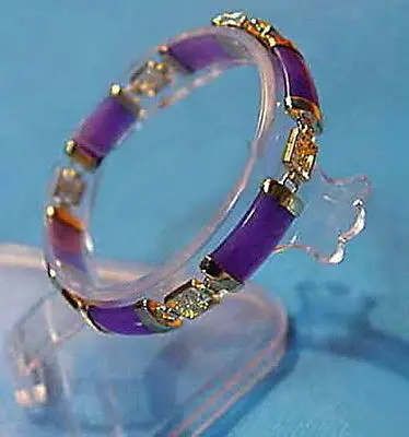 

Purple Jade 18KGP Fortune Emolument Longevity Property Luck Link Clasp Bracelet