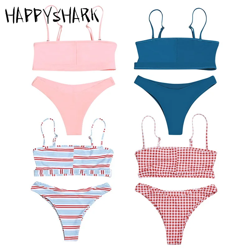 

HAPPY SHARK 2018 New Bandeau Bikinis 2018 New Women Brazilian Cheeky Thong Biquinis Summer Low Rise Swimwear 2 Pcs Swimsuit