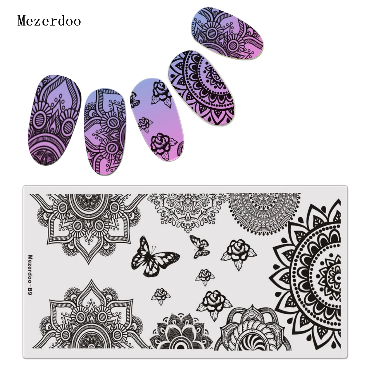 Mandala Theme Nail Stamping Plate 12*6cm Rectangle Template Butterfly Flowers Pattern Manicure Nail Art Image Plate B9
Mandala Theme Nail Stamping Plate 12*6cm Rectangle Template Butterfly Flowers Pattern Manicure Nail Art Image Plate B9