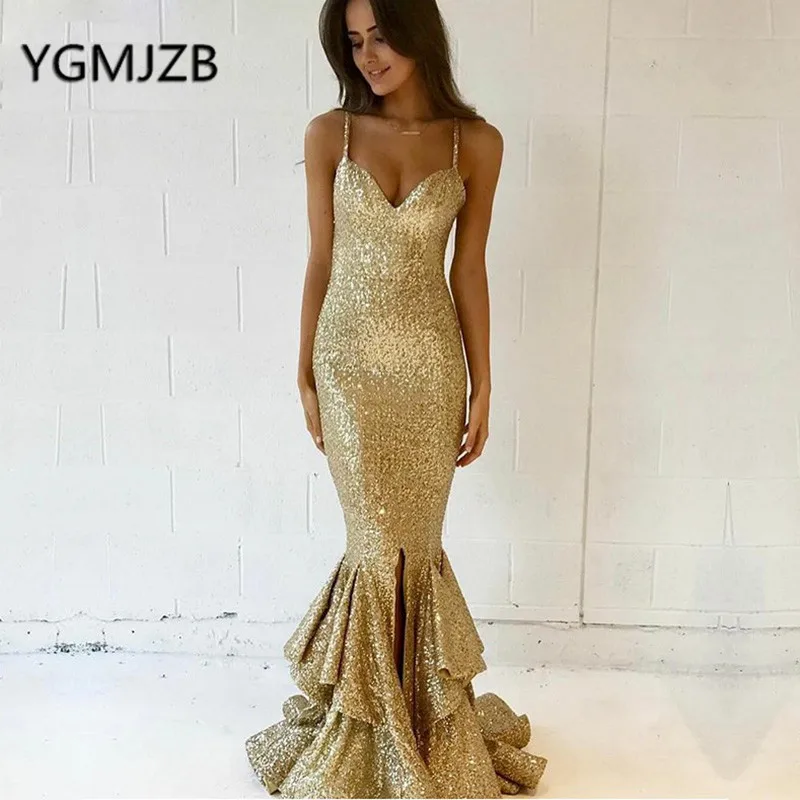Sparkly Gold Sequin Evening Dresses Mermaid V-Neck Spaghetti Strap Long Prom Gown 2019 Elegant Women Formal Prom Party Dress
Sparkly Gold Sequin Evening Dresses Mermaid V-Neck Spaghetti Strap Long Prom Gown 2019 Elegant Women Formal Prom Party Dress
