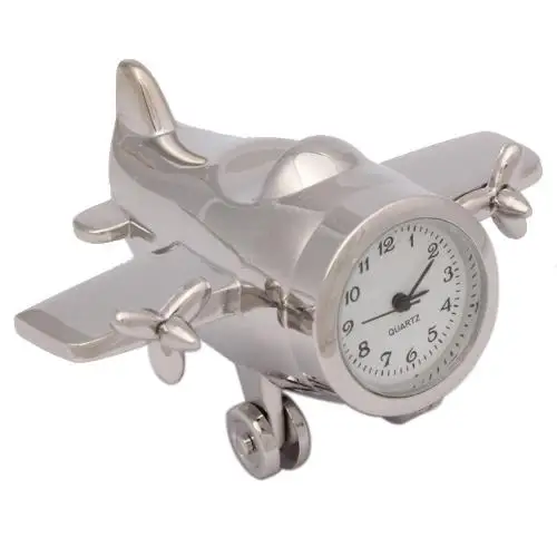 Silver Novelty Aeroplane Themed Miniature Desktop Mini Desk Clock | Дом и сад