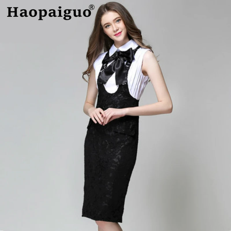 Korean Style OL Office Work Dress Women Sleeveless Patchwork Black Dress Women with Bow Corset Midi Dress Summer 2019 Women Ropa
Korean Style OL Office Work Dress Women Sleeveless Patchwork Black Dress Women with Bow Corset Midi Dress Summer 2019 Women Ropa