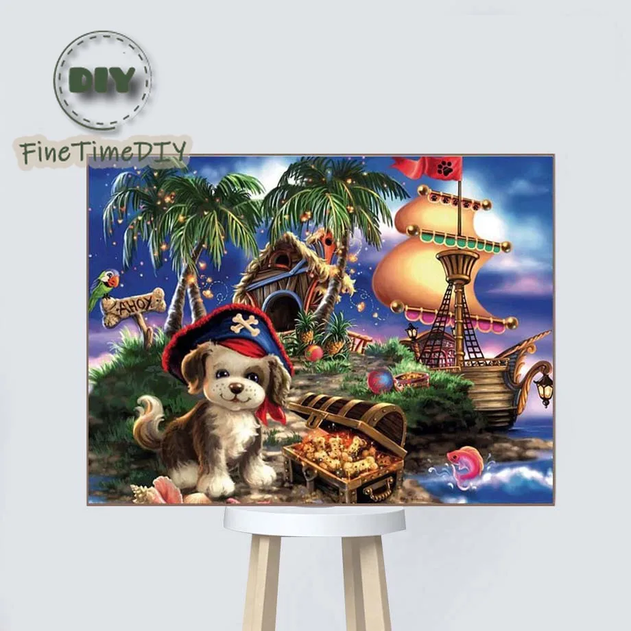 Полная Алмазная картина FineTime собака Пират капитан вышивка животные с круглыми