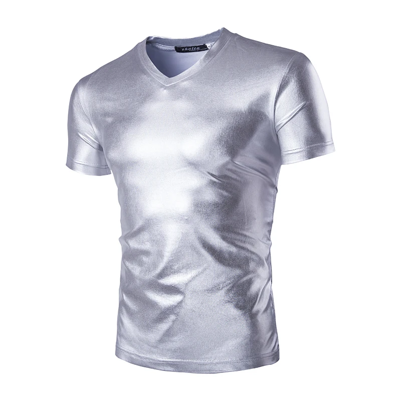 Новая мужская модная футболка с коротким рукавом и v-образным вырезом Золотая