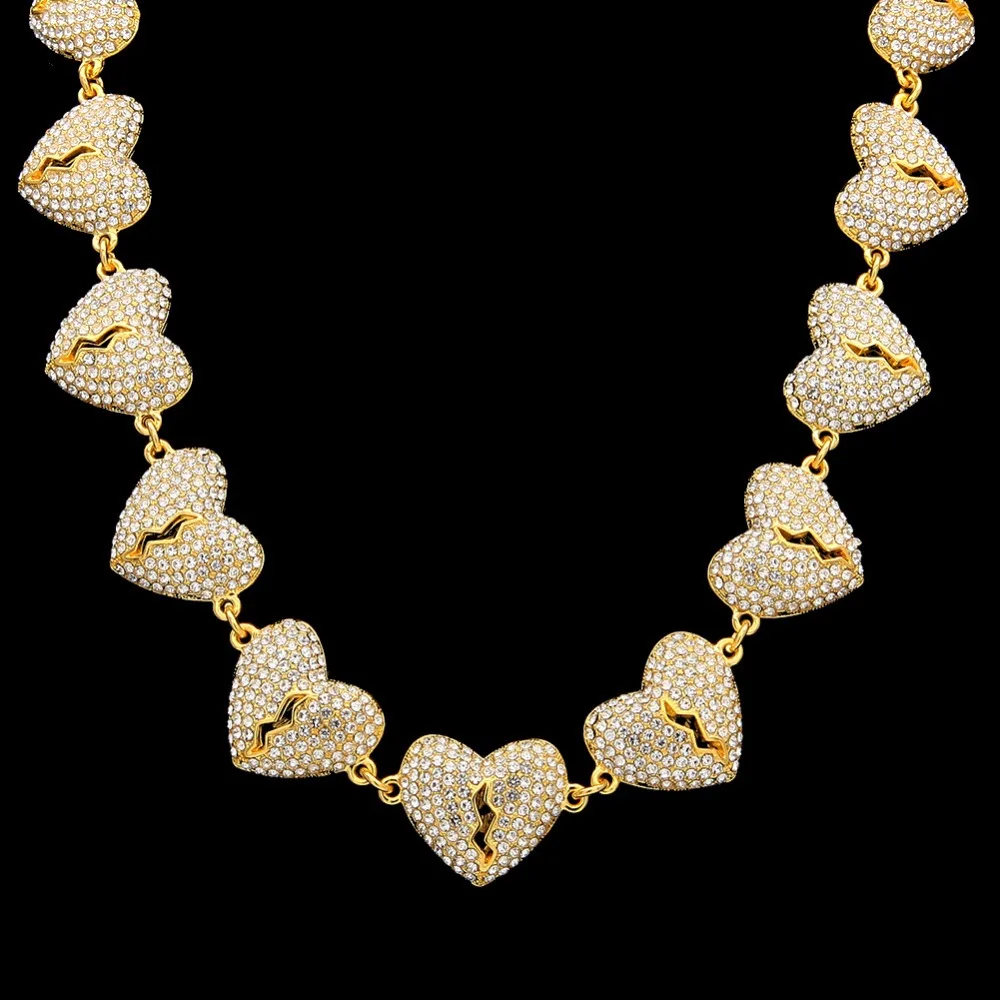 New Design Broken Hearts Necklace Gold Color Men Hip Hop Bling Iced Out CZ Zircon Heart Link Charm Necklaces Jewelry 18" 22"
New Design Broken Hearts Necklace Gold Color Men Hip Hop Bling Iced Out CZ Zircon Heart Link Charm Necklaces Jewelry 18" 22"
