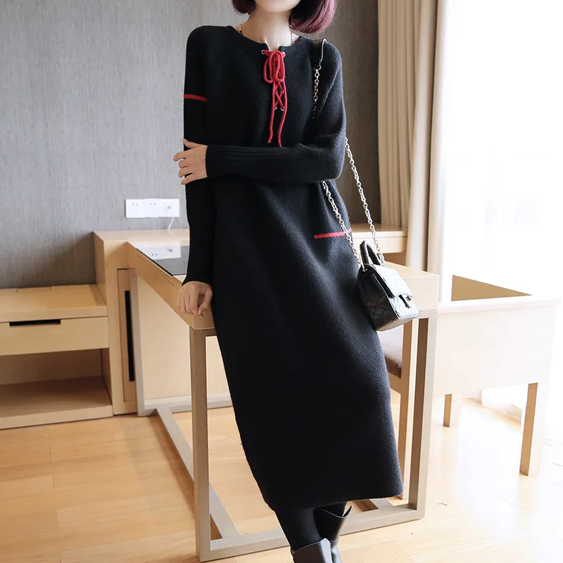 2018 women's dress, autumn and winter new Korean version of the sweater, long loose large size knit skirt 
2018 women's dress, autumn and winter new Korean version of the sweater, long loose large size knit skirt