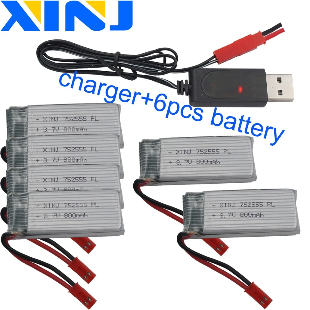 XINJ 6pcs+Charger 3.7V 800mAh 25C Rechargeable Polymer Li Battery 752555 For JJRC H11C H11D RC Quadcopter Drone
XINJ 6pcs+Charger 3.7V 800mAh 25C Rechargeable Polymer Li Battery 752555 For JJRC H11C H11D RC Quadcopter Drone