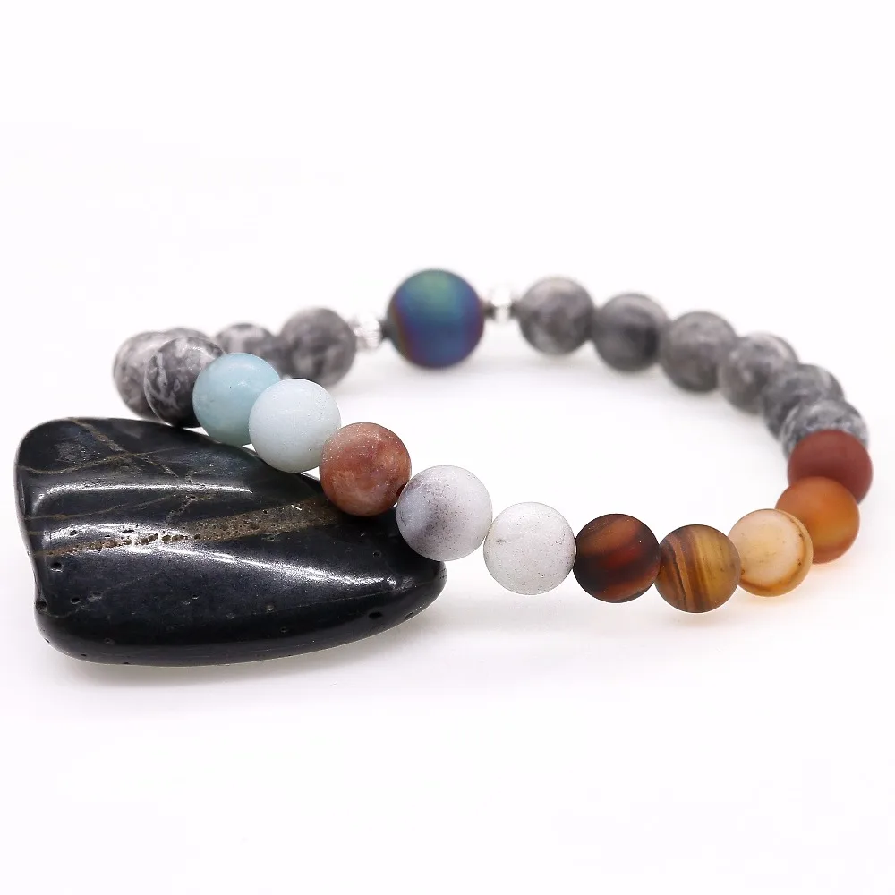 Natural 10MM Color Druzy Beads Bracelet Universe Planet 8mm Gray Map with Matte Onyx Bracelets Amazon Stone Jewelry | Украшения и