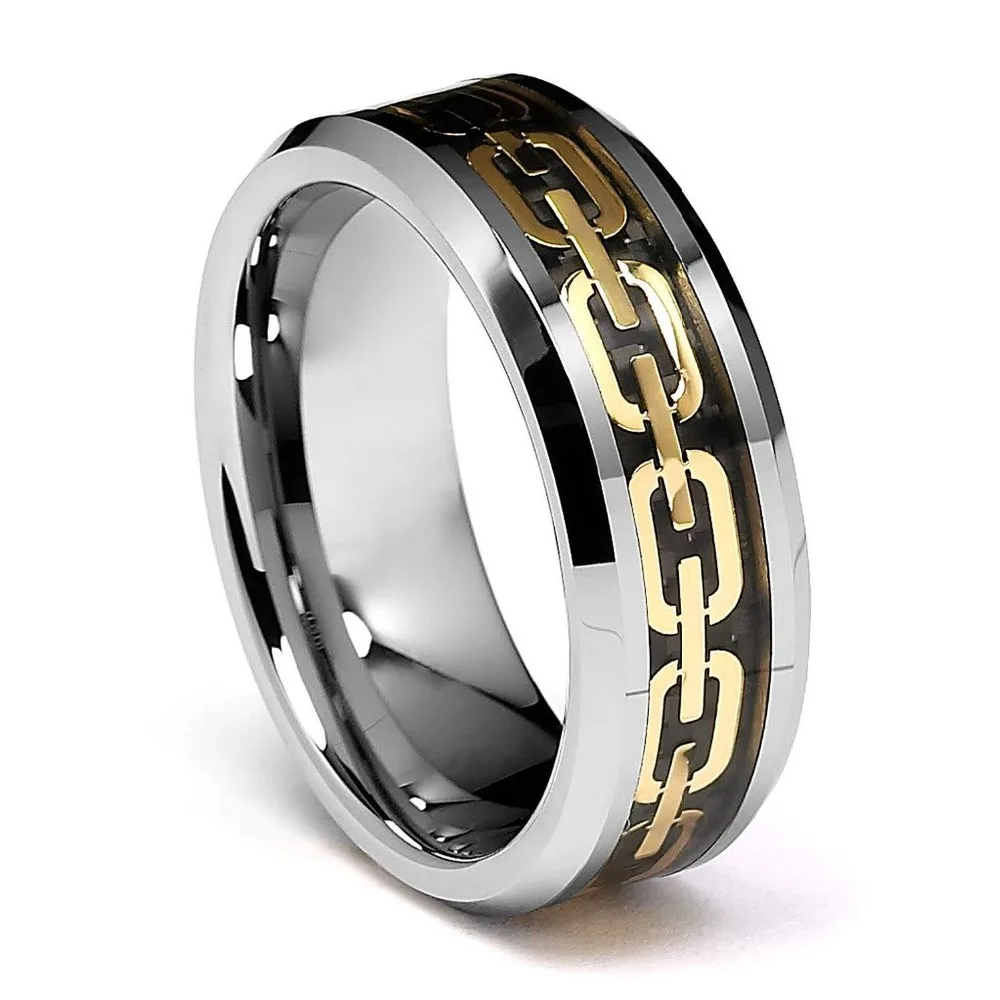 8 мм вольфрамовое кольцо со скошенным краем Золотая цепь инкрустация свадебное