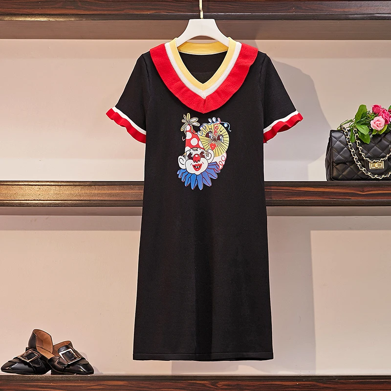 Elegant Plus Size Women's Dress Black Solid Women V-Neck Petal Sleeve Casual Summer Dresses Vestidos 2019 | Женская одежда
