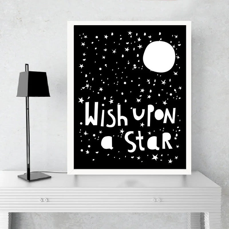 Wish Upon a Star Moon детская парусиновая живопись Черно белый плакат печать настенные