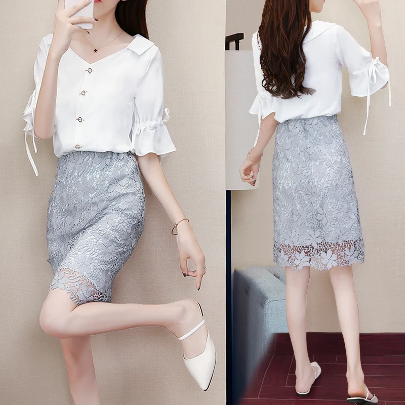 suit new women white V neck blouse shirt & full lace floral skirts two pcs cute suits girl outfit lady vestido size S -XL SALE
suit new women white V neck blouse shirt & full lace floral skirts two pcs cute suits girl outfit lady vestido size S -XL SALE