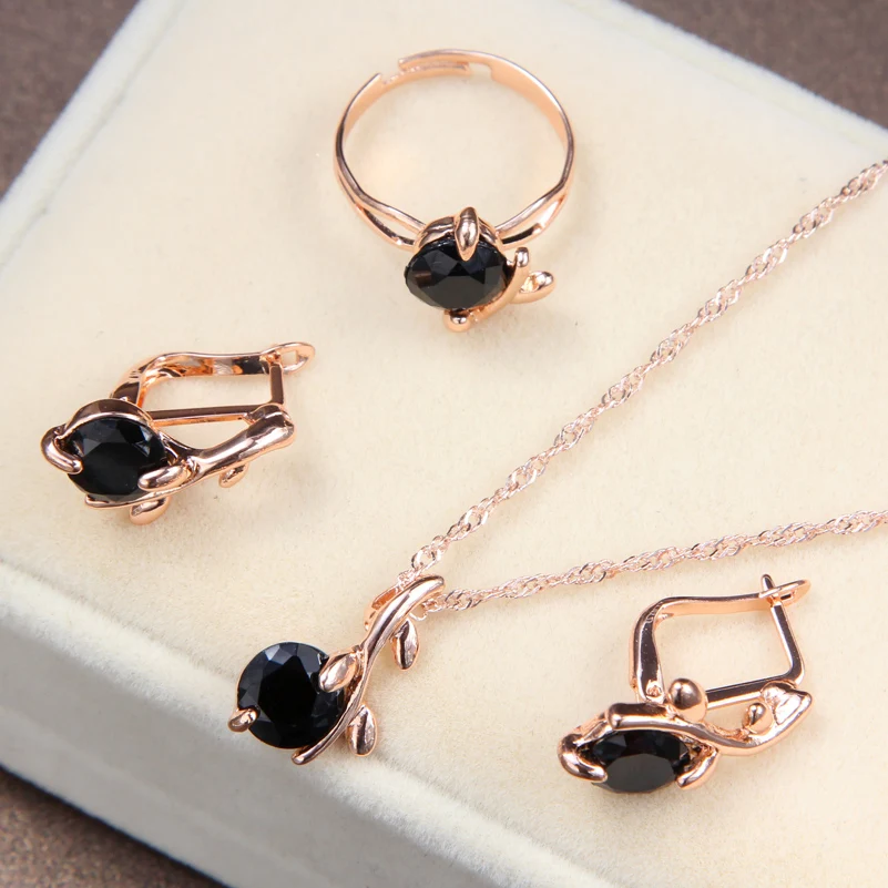 High Quality Black CZ Crystal Wedding Necklace &Earring &Ring 3 Set Gold Color Pendant Jewlery Set Gift Wholesale Jewelry Sets
High Quality Black CZ Crystal Wedding Necklace &Earring &Ring 3 Set Gold Color Pendant Jewlery Set Gift Wholesale Jewelry Sets