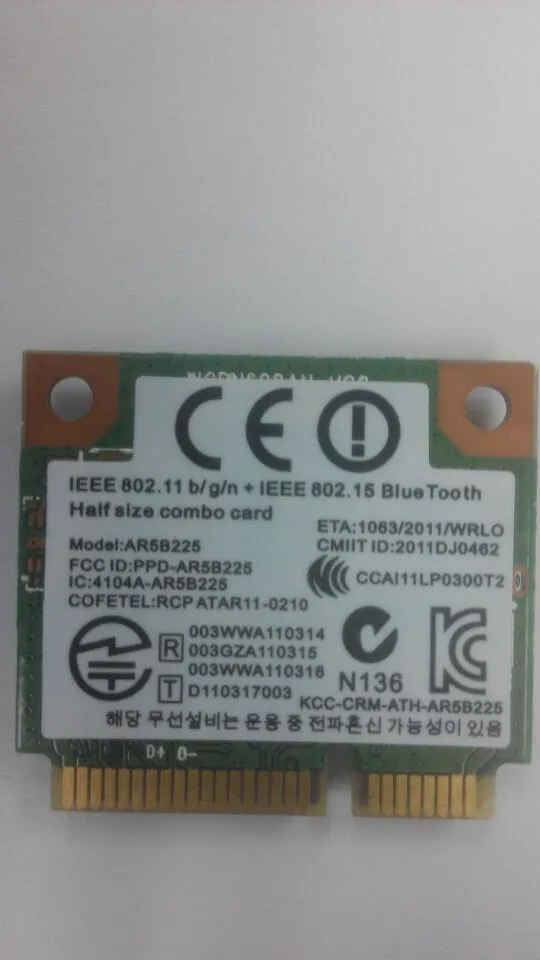 Устройство, док-станция Qualcomm Atheros AR9485 AR5B225 AR9004WB-1NG Половина мини PCI-Express Wlan Wi-Fi Беспроводной Bluetooth4.0 карты
Устройство, док-станция Qualcomm Atheros AR9485 AR5B225 AR9004WB-1NG Половина мини PCI-Express Wlan Wi-Fi Беспроводной Bluetooth4.0 карты
