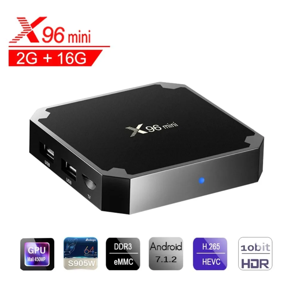 ТВ-приставка X96Mini на Android 7 1 2 Гб + 16 ГБ четырехъядерный Amlogic S905W поддержка H.265 UHD 4K 4