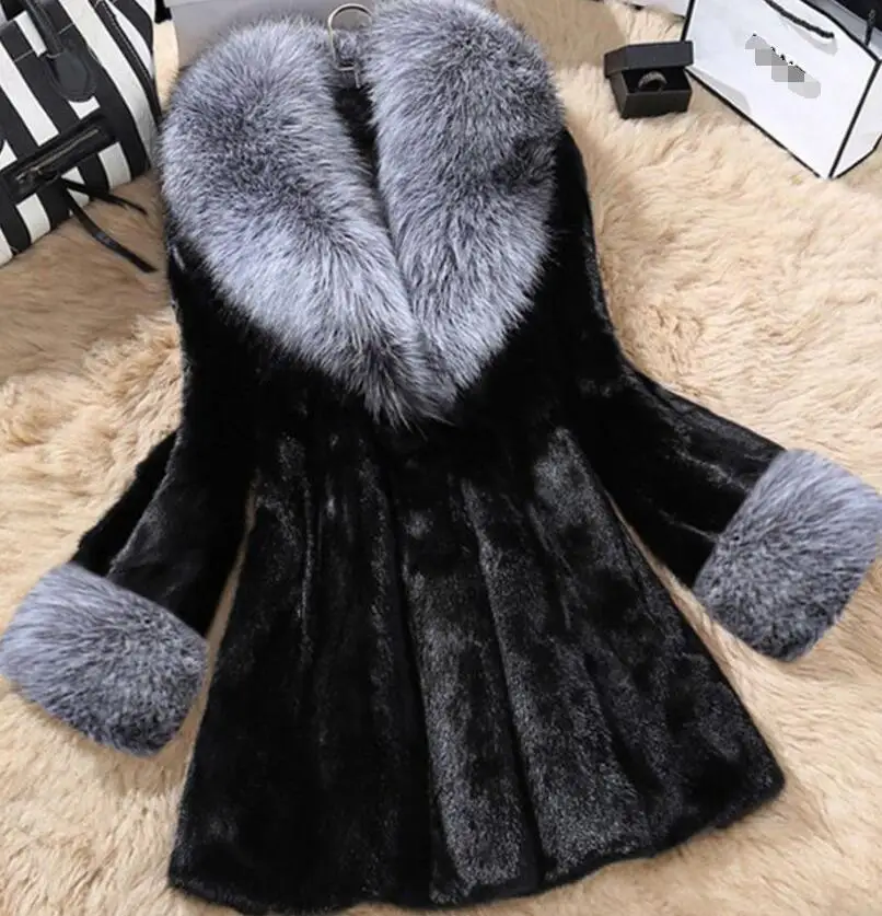 Фото 2019 Модные женские пальто из искусственного меха норки длинное - купить