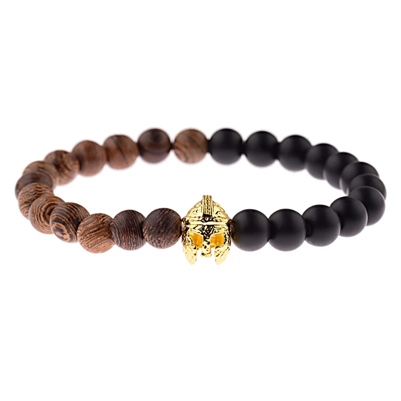 DOUVEI Vintage Gold Roman Knight Spartan Warrior Gladiator Helmet Bracelet Men Meditation Black&Wood Pulseras ABJ037 | Украшения и