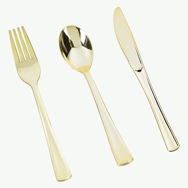 60pcs/lot Plastic Hard 7inch Disposable Gold Cutlery Set 20Knives 20Forks 20Spoons Flatware Sets Party Tableware Fit for wedding
60pcs/lot Plastic Hard 7inch Disposable Gold Cutlery Set 20Knives 20Forks 20Spoons Flatware Sets Party Tableware Fit for wedding
